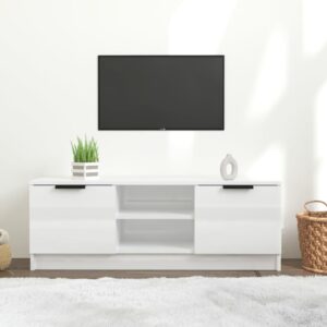 High Gloss White TV Stand Modern Engineered Wood Media Console Storage Organizer