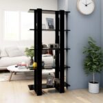 Versatile Black Engineered Wood Bookshelf Cabinet Room Divider Storage Organizer