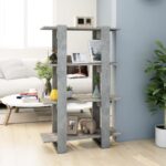 Versatile Wooden Bookshelf Room Divider Storage Organizer Concrete Grey