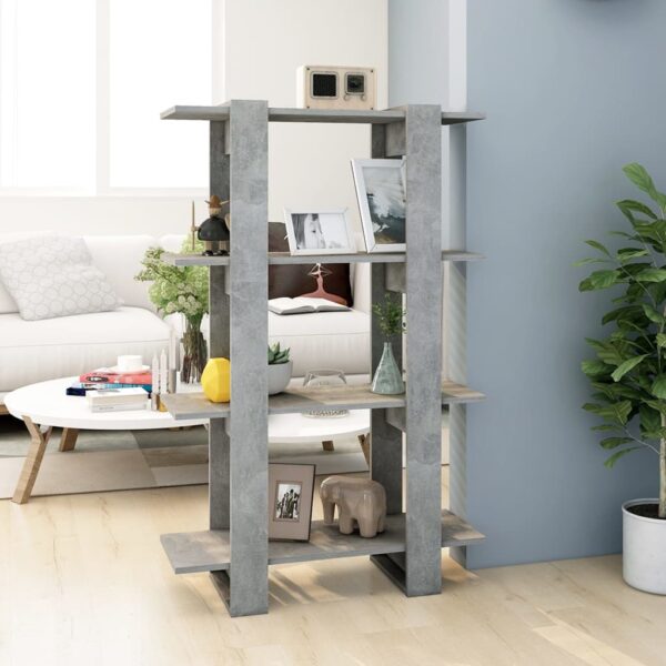 Versatile Wooden Bookshelf Room Divider Storage Organizer Concrete Grey