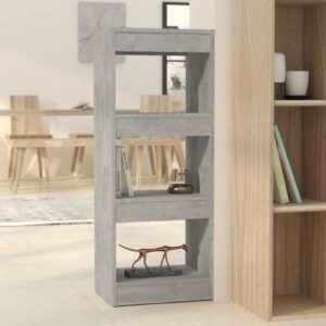 Versatile Wooden Bookshelf Room Divider Storage Organizer in Concrete Grey