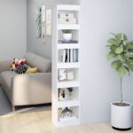 White Engineered Wood Bookshelf Cabinet Versatile Room Divider Storage Organizer