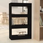 Versatile Black Engineered Wood Book Cabinet Room Divider Storage Organizer