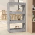 Versatile Wooden Bookshelf Room Divider Storage Organizer in Concrete Grey