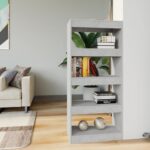 Versatile Engineered Wood Bookshelf Room Divider in Concrete Grey Finish