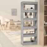 Versatile Wooden Bookshelf Room Divider Storage Organizer in Concrete Grey