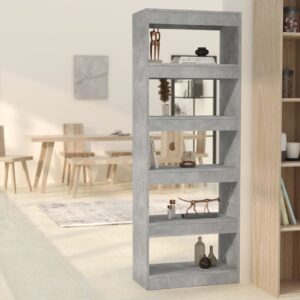 Versatile Wooden Bookshelf Room Divider Storage Organizer in Concrete Grey