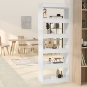 High Gloss White Engineered Wood Book Cabinet Versatile Room Divider Storage