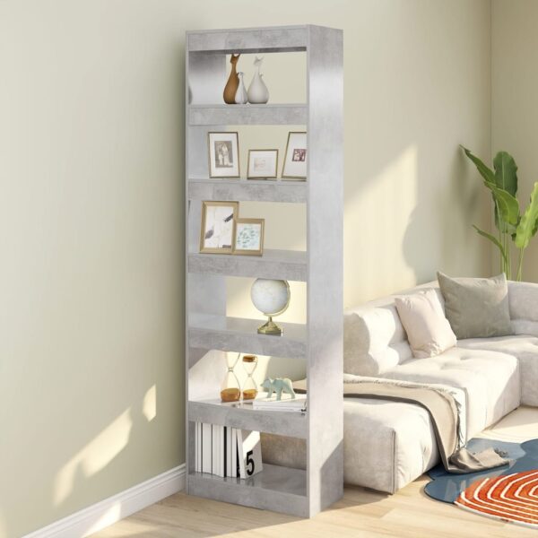 Versatile Wooden Bookshelf Room Divider Storage Organizer Concrete Grey