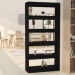 Versatile Black Engineered Wood Book Cabinet Room Divider Storage Organizer