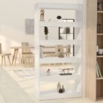 High Gloss White Wooden Bookshelf Room Divider Storage Organizer Display Unit