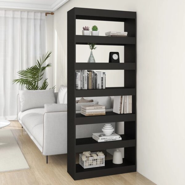 Versatile Black Engineered Wood Book Cabinet Room Divider Storage Organizer