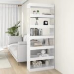 High Gloss White Engineered Wood Book Cabinet Versatile Room Divider Storage