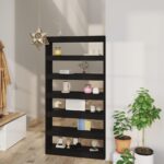 Versatile Black Engineered Wood Book Cabinet Room Divider Storage Organizer