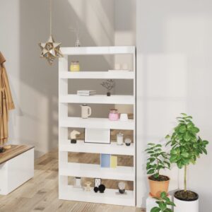 High Gloss White Engineered Wood Book Cabinet Versatile Room Divider Storage