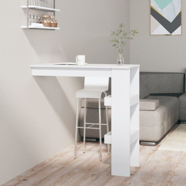 Modern White Wall Mounted Bar Table with Storage Compartments Engineered Wood