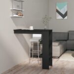 Modern Black Wall Mounted Bar Table with Storage Compartments Easy Clean