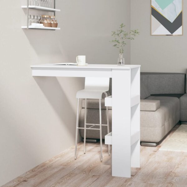 Modern High Gloss White Wall Bar Table with Storage Compartments Engineered Wood