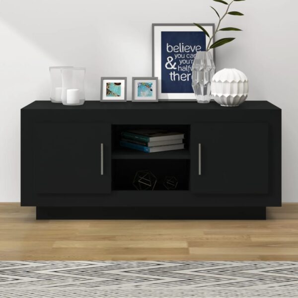 Stylish Black TV Stand Media Console Storage Cabinet with Shelves Modern Design