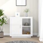 Elegant High Gloss White Sideboard Storage Cabinet with Shelves Display Space