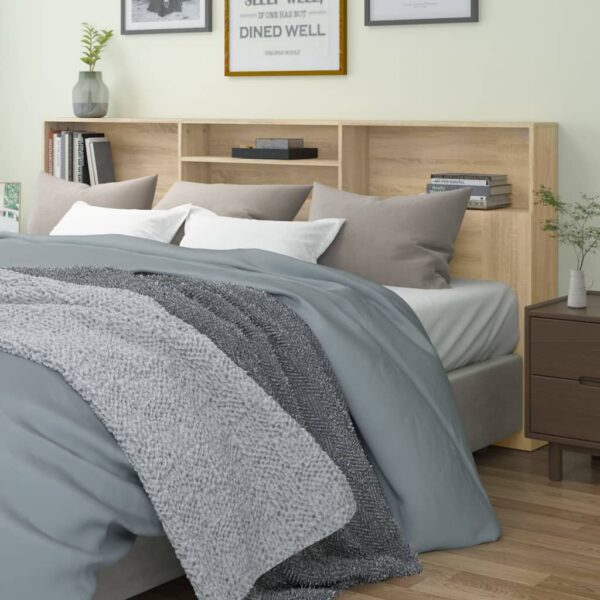 Sonoma Oak Wall Mounted Headboard Cabinet with Storage Shelves and Smooth Surface