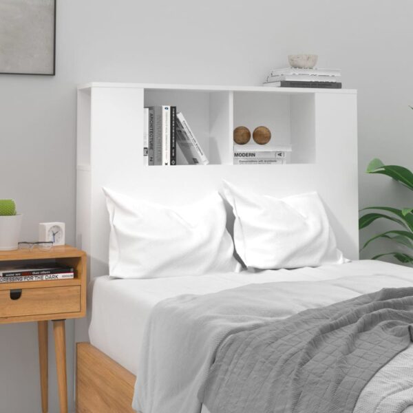 High Gloss White Wall Mounted Headboard Cabinet with Storage Compartments