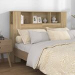 Chic Sonoma Oak Wall Headboard Cabinet Contemporary Design with Storage