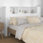 Chic White Wall-Mounted Headboard Cabinet with Storage Shelves - Engineered Wood