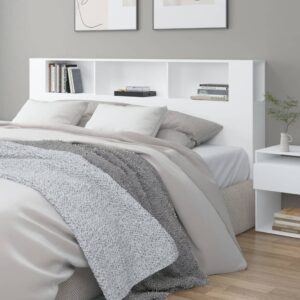 Chic White Wall Mounted Headboard Cabinet with Storage Compartments