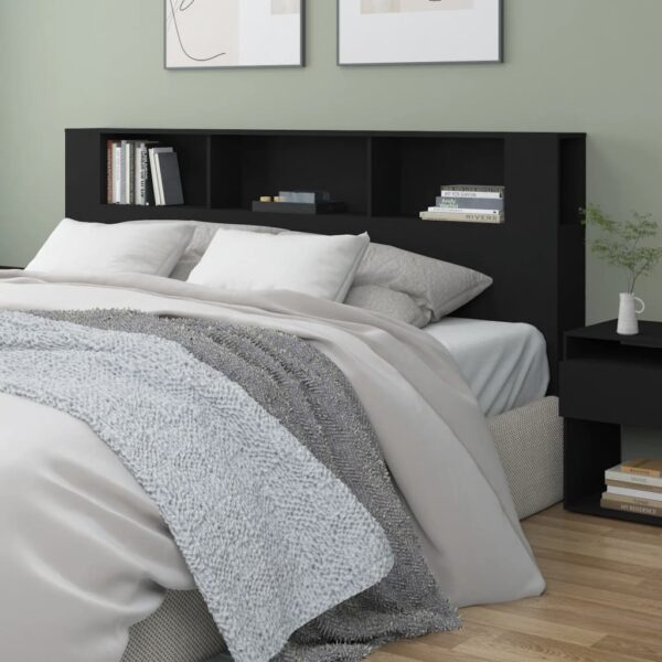 Headboard Cabinet Black 200x18.5x104.5 cm