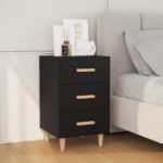 Elegant Black Bedside Cabinet Engineered Wood with 3 Drawers Storage Nightstand