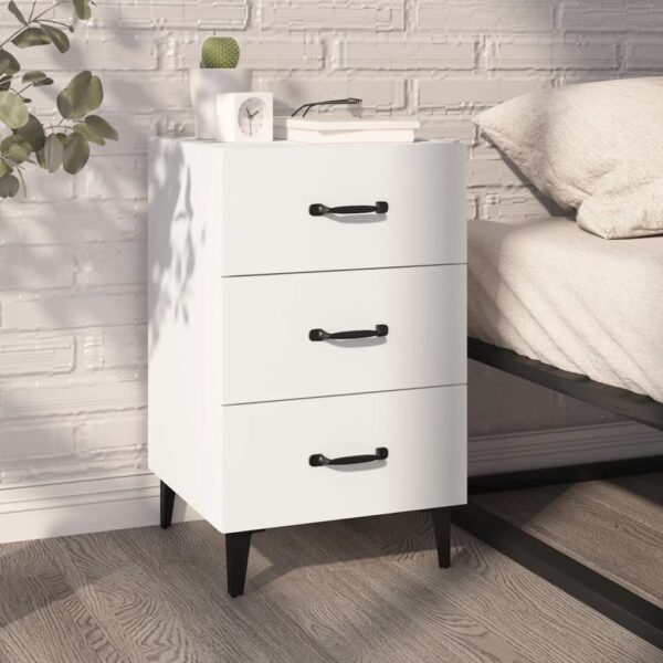 Elegant White Bedside Cabinet Engineered Wood Nightstand with 3 Drawers