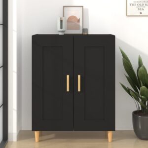 Elegant Black Sideboard Engineered Wood Storage Cabinet with Shelves