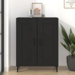 Elegant Black Sideboard Cabinet Engineered Wood Ample Storage Display Surface