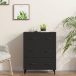 Classic Black Sideboard Buffet Storage Cabinet with 3 Drawers for Home Decor