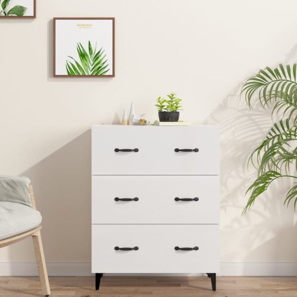 Chic High Gloss White Sideboard Storage Cabinet with 3 Drawers for Home Decor