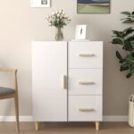 Elegant High Gloss White Sideboard Engineered Wood Storage Cabinet with Drawers