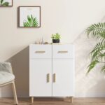 High Gloss White Sideboard Storage Cabinet with Drawers and Doors Wood