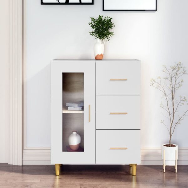 Elegant White Sideboard Cabinet with Glass Door and Storage Drawers