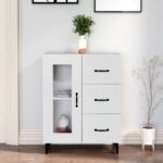 Chic White Sideboard Storage Cabinet with Glass Door and Drawers for Home