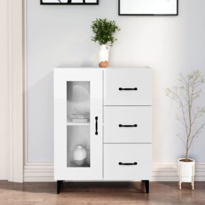 High Gloss White Sideboard Storage Cabinet with Glass Door and Drawers