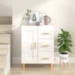 Chic High Gloss White Sideboard Storage Cabinet with Shelves and Drawers