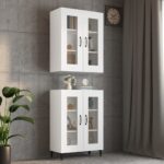 Chic White Wall-Mounted Cabinet Spacious Storage Glass Door Home Organizer