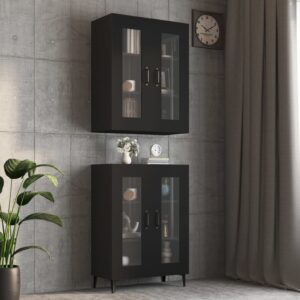 Chic Black Wall Cabinet Engineered Wood Glass Door Storage Organizer Home Decor