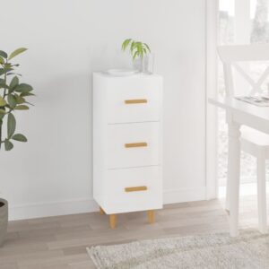 Chic High Gloss White Sideboard Storage Cabinet with Wood Feet & 3 Drawers