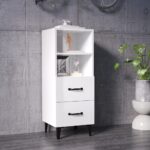 High Gloss White Sideboard Engineered Wood Storage Cabinet with Drawers