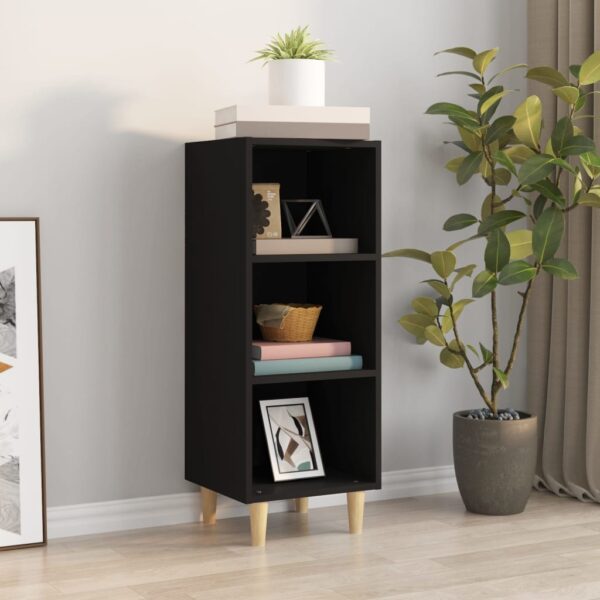 Chic Black Sideboard Cabinet Engineered Wood Storage Organizer with Wooden Legs