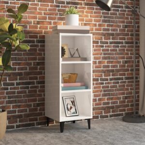 Chic High Gloss White Sideboard Storage Cabinet with Metal Legs & Shelves