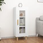 Chic White Sideboard Cabinet with Glass Door Storage Organizer Wood Furniture