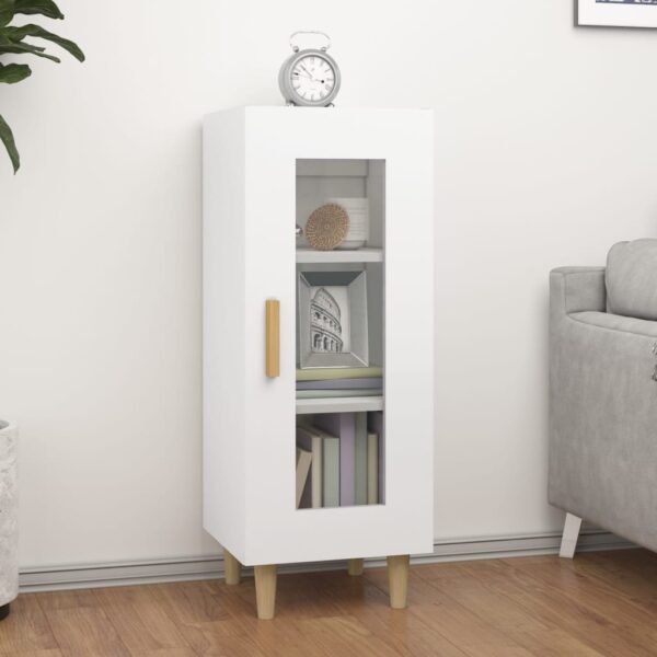 High Gloss White Sideboard Storage Cabinet with Glass Door and Wooden Legs